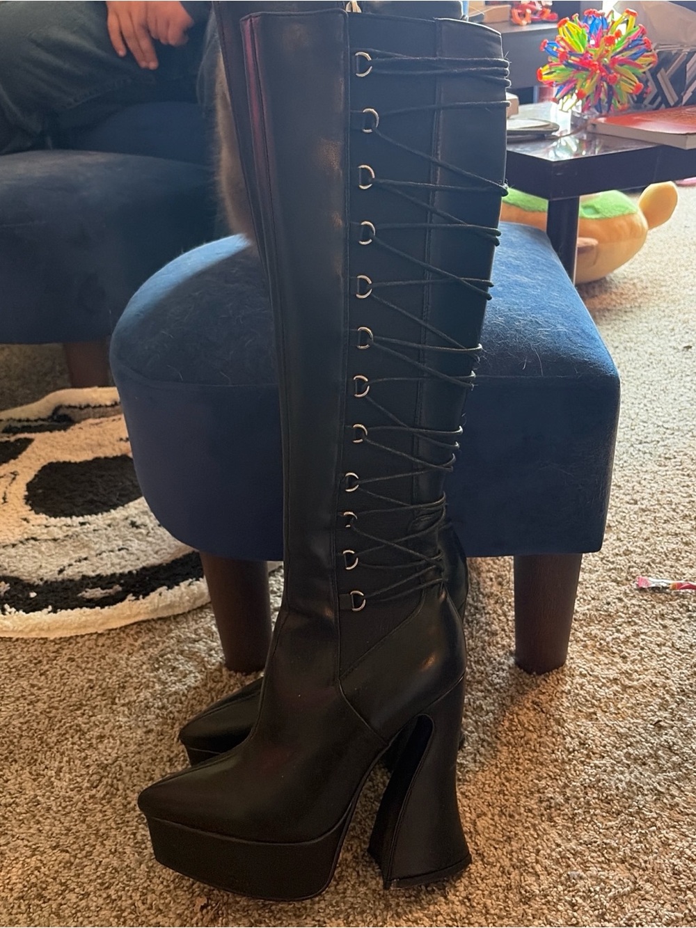 Over-the-Knee Black Lace-Up Platform Boots